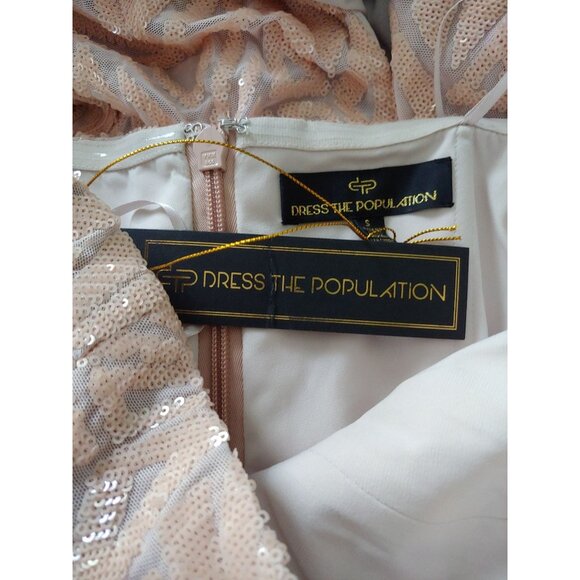Dress The Population Glamorous Claire Sequin Strapless Feminine Shimmer S Midi - Picture 14 of 16
